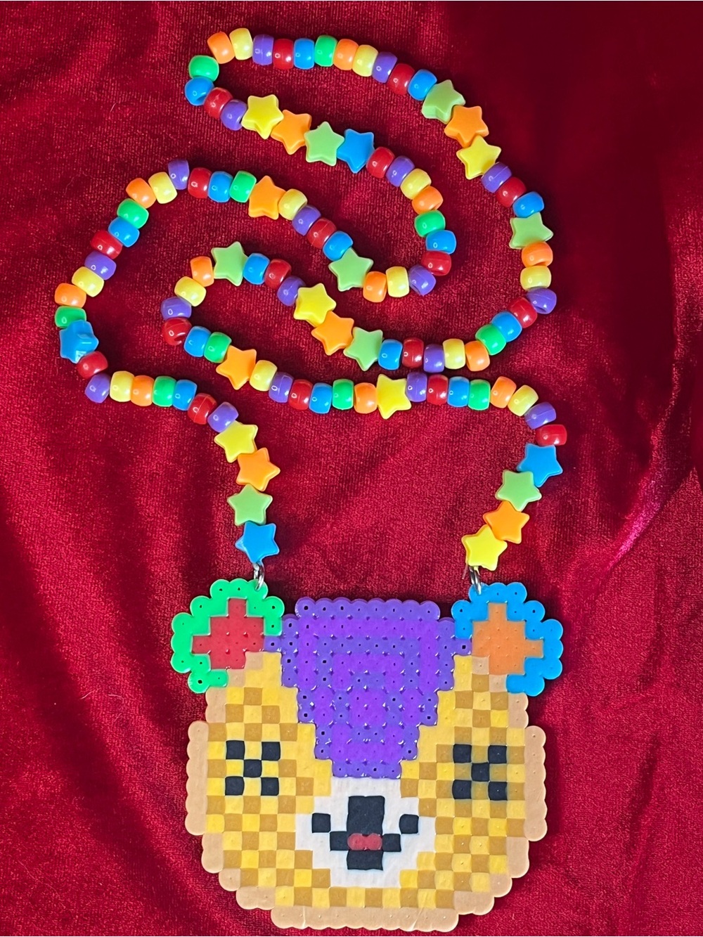 Animal Crossing Stitches - Kandi Necklace with Perler Bead Pendant